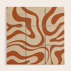 Modern Retro Liquid Swirl Abstract Pattern in Clay and Putty Wood Wall Art Gallery Image 1
