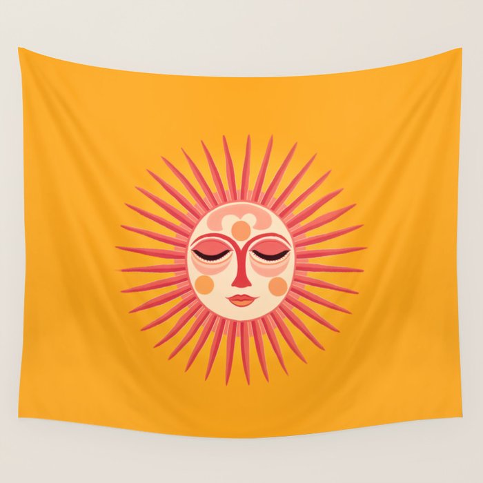 Warm Days And Whimsical Rays Sun Face Wall Tapestry Gallery Image 4