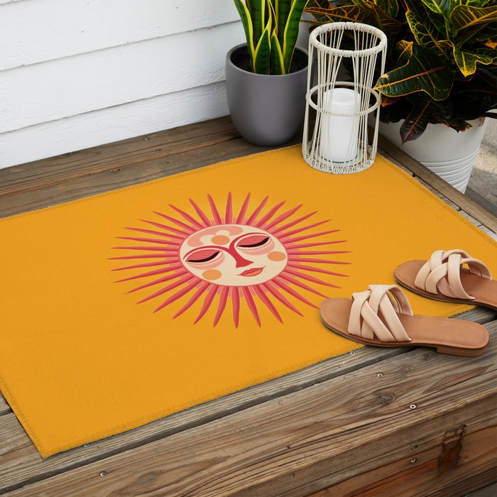 Warm Days And Whimsical Rays Sun Face Outdoor Rug Gallery Image 2