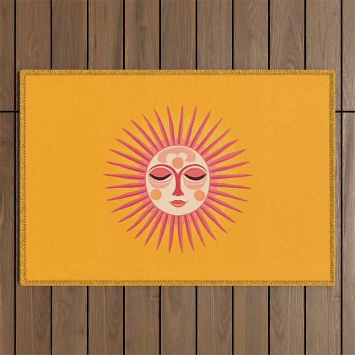 Warm Days And Whimsical Rays Sun Face Outdoor Rug Gallery Image 1