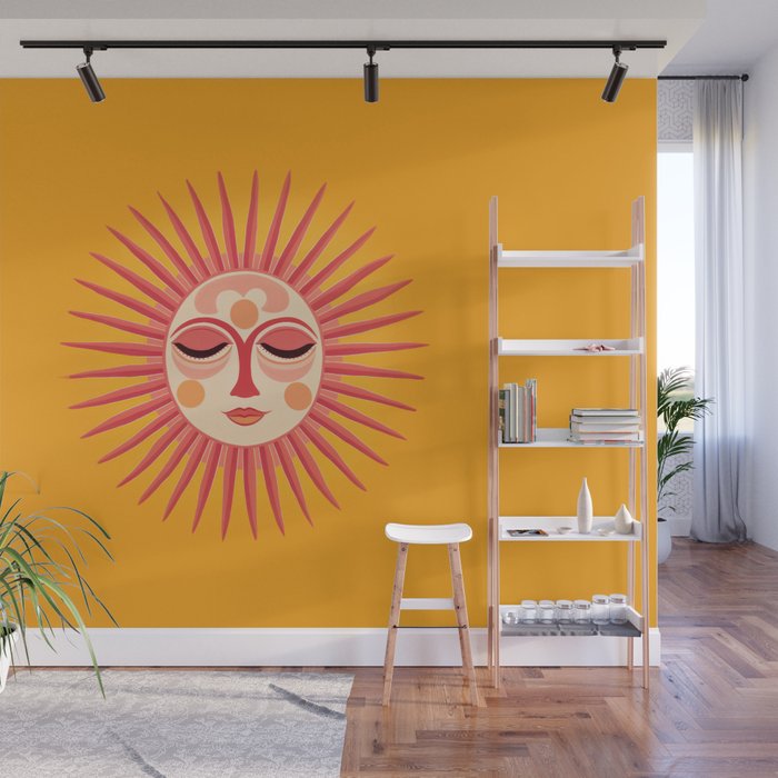 Warm Days And Whimsical Rays Sun Face Wall Mural Gallery Image 1