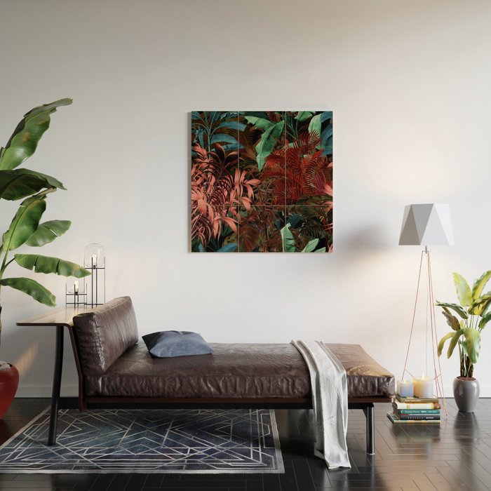 Tropical Night Garden Multicolor Wood Wall Art Gallery Image 2