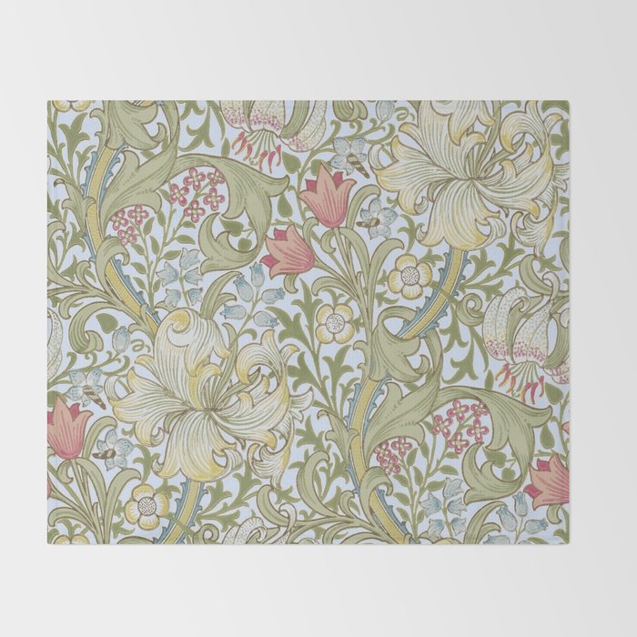 William Morris Summer Blue Golden Lily Throw Blanket Gallery Image 2