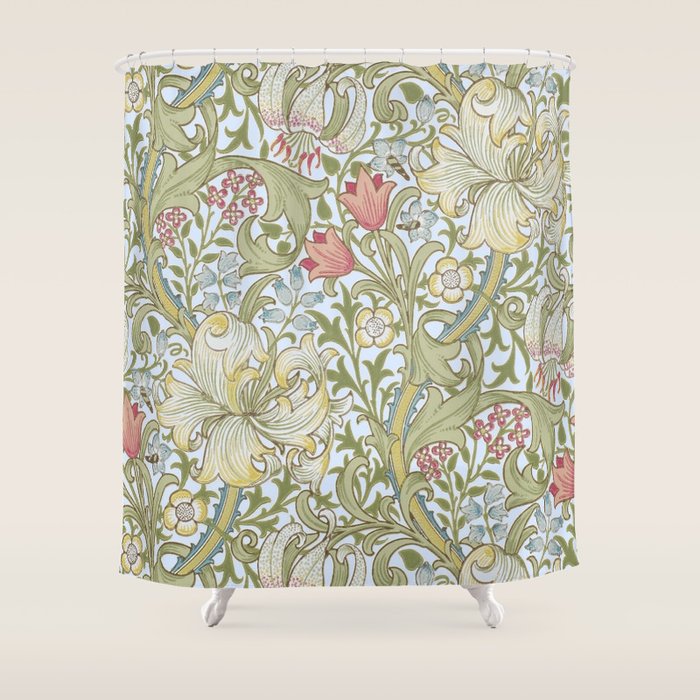 William Morris Summer Blue Golden Lily Shower Curtain Gallery Image 1