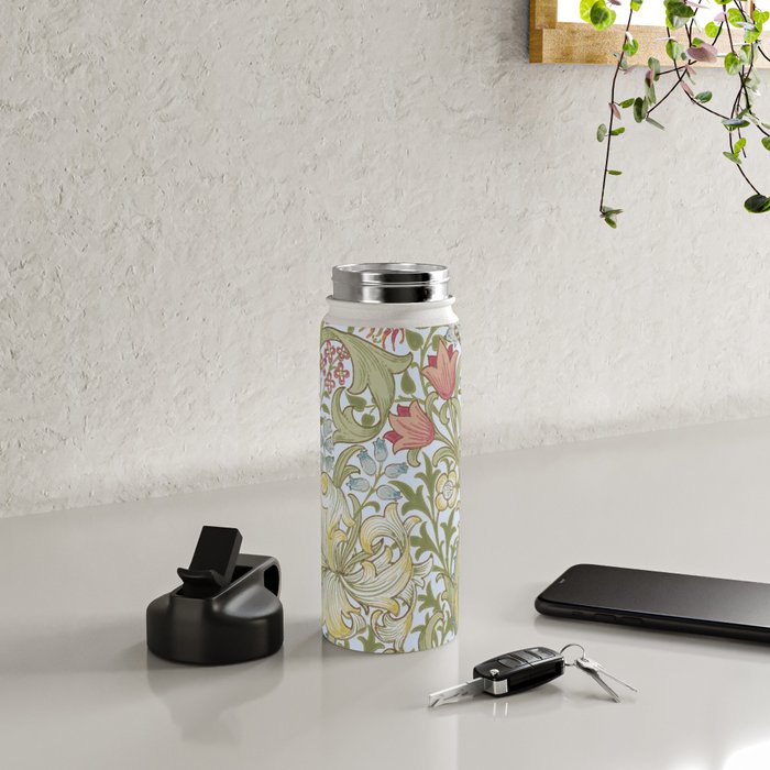 William Morris Summer Blue Golden Lily Water Bottle Gallery Image 4