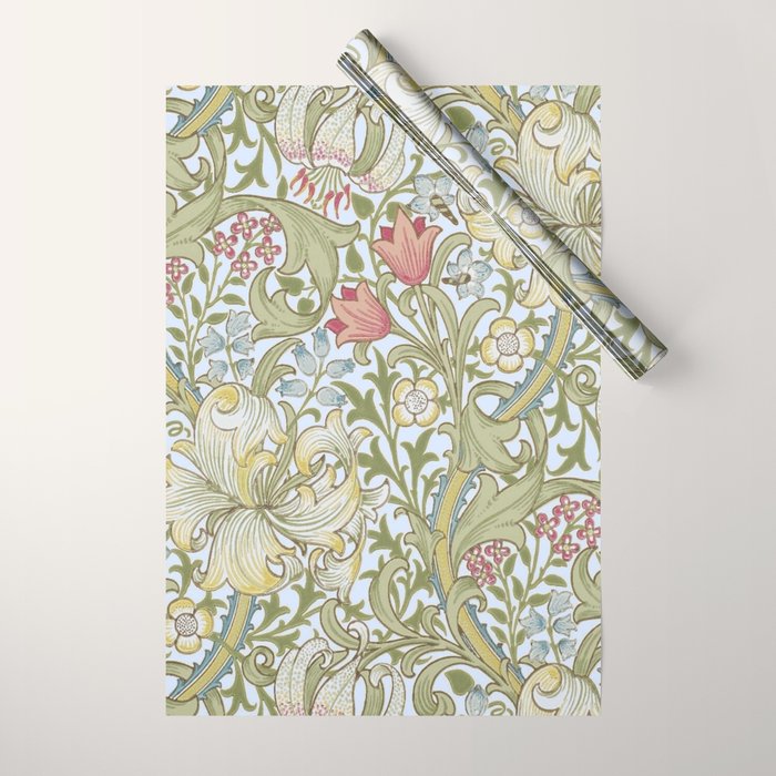 William Morris Summer Blue Golden Lily Wrapping Paper Gallery Image 1