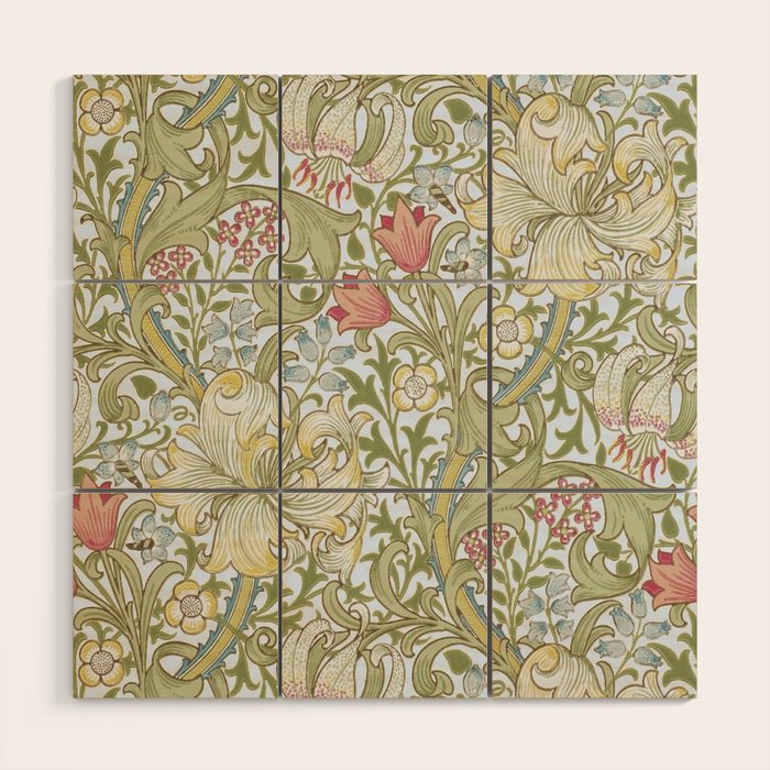 William Morris Summer Blue Golden Lily Wood Wall Art Gallery Image 1