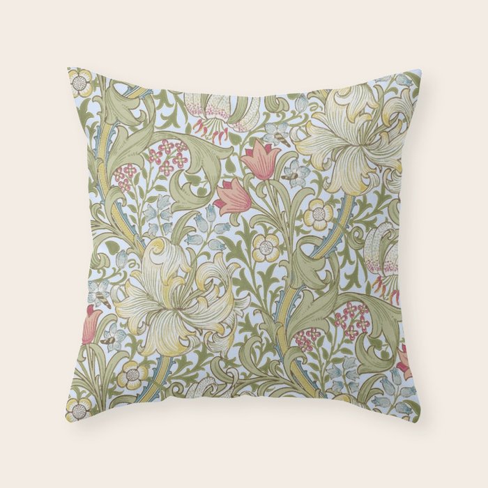 William Morris Summer Blue Golden Lily Throw Pillow Gallery Image 1