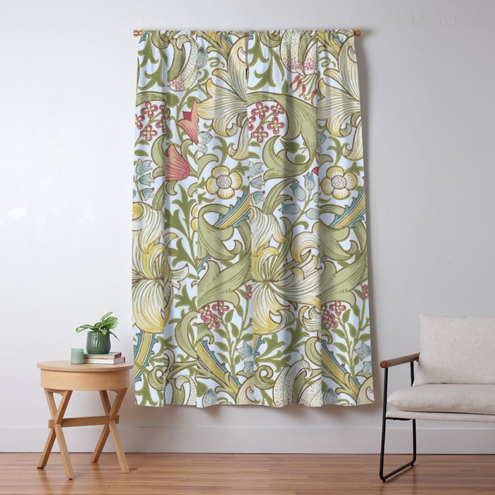 William Morris Summer Blue Golden Lily Window Curtain Gallery Image 5