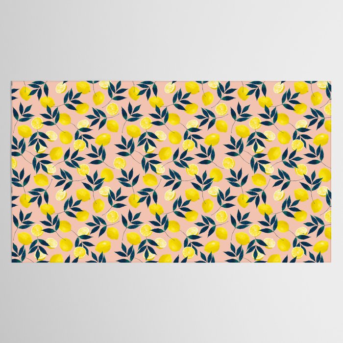 Lemon Goodness, Botanical Nature Forest Illustration, Bohemian Blush Colorful Painting Tablecloth Gallery Image 2