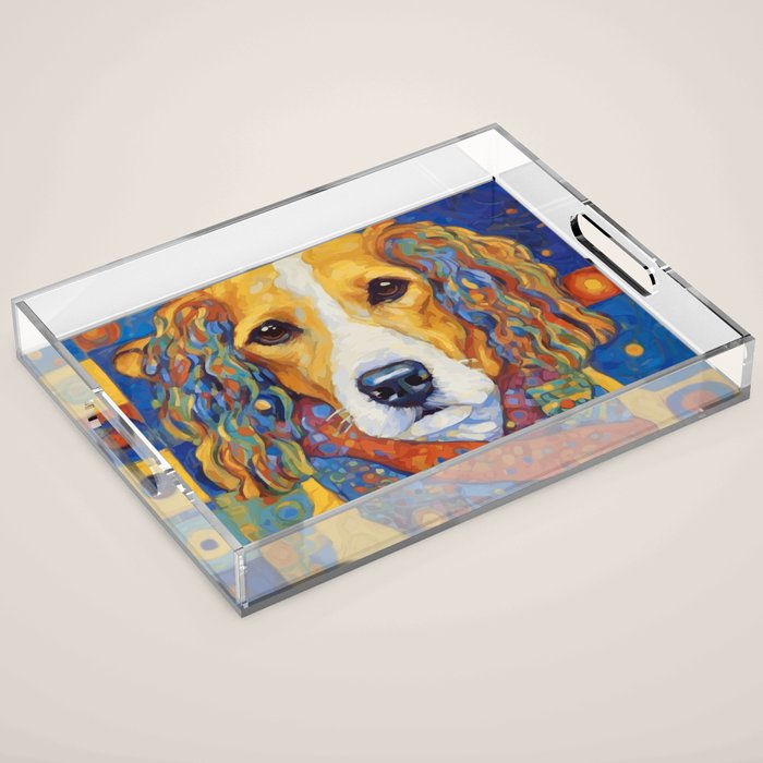 Gustav Klimt Style Dog with Colorful Scarf Acrylic Tray Gallery Image 1