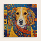 Gustav Klimt Style Dog with Colorful Scarf Wood Wall Art Gallery Image 1