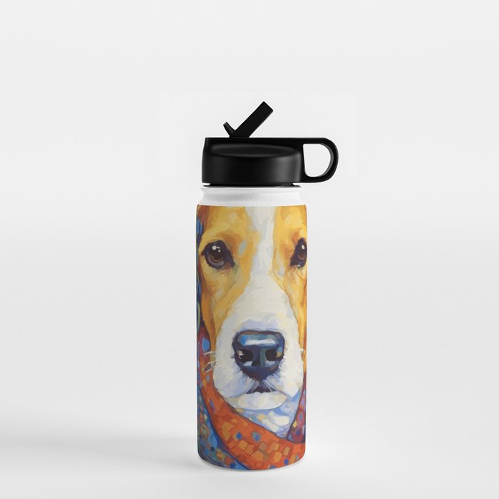 Gustav Klimt Style Dog with Colorful Scarf Water Bottle Gallery Image 1