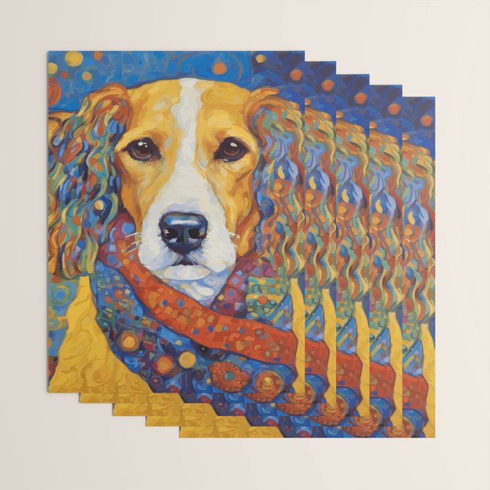 Gustav Klimt Style Dog with Colorful Scarf Wrapping Paper Gallery Image 3