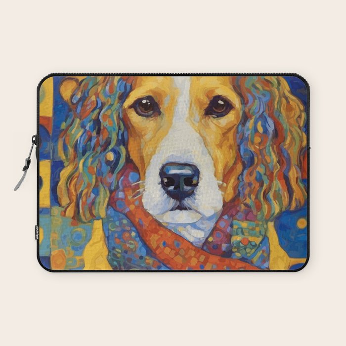 Gustav Klimt Style Dog with Colorful Scarf Laptop Sleeve Gallery Image 1