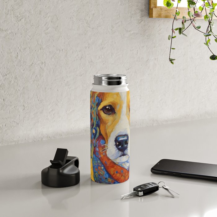 Gustav Klimt Style Dog with Colorful Scarf Water Bottle Gallery Image 4