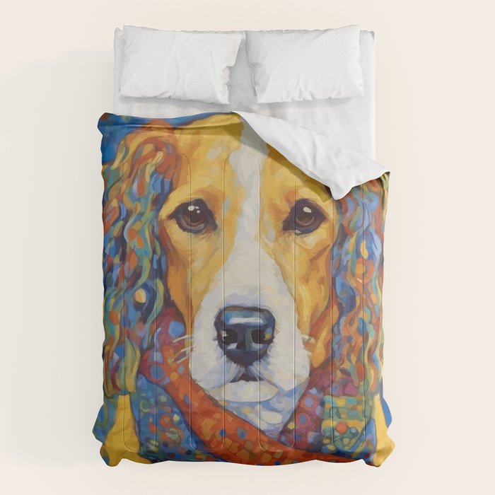 Gustav Klimt Style Dog with Colorful Scarf Comforter Gallery Image 6