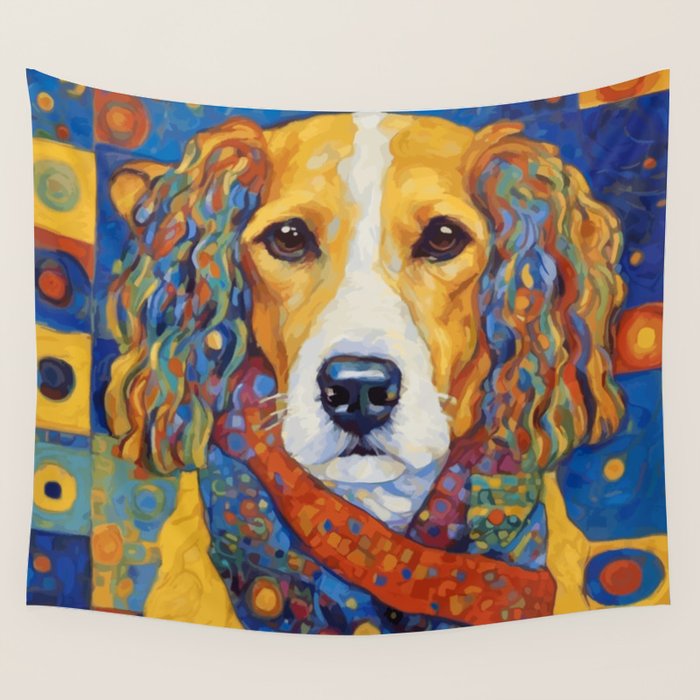 Gustav Klimt Style Dog with Colorful Scarf Wall Tapestry Gallery Image 4