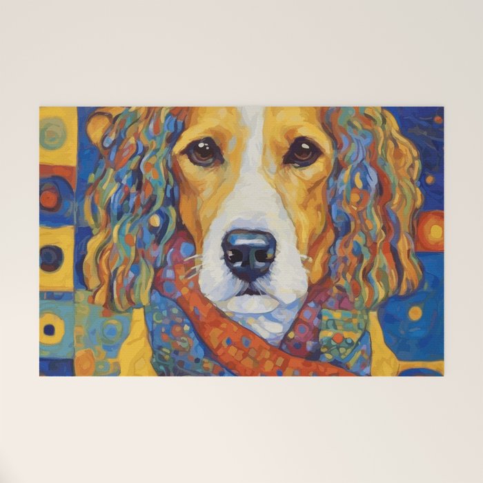 Gustav Klimt Style Dog with Colorful Scarf Welcome Mat Gallery Image 1