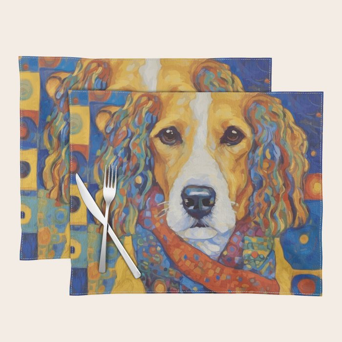 Gustav Klimt Style Dog with Colorful Scarf Placemat Gallery Image 1