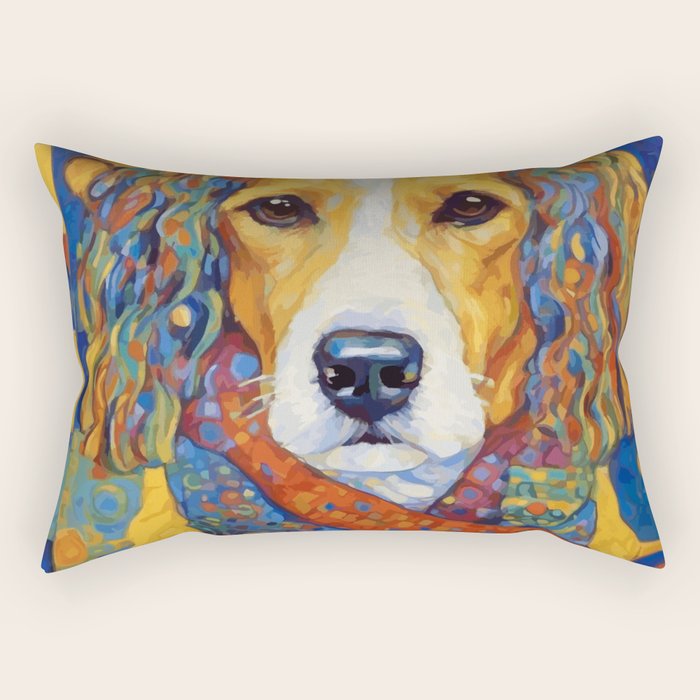Gustav Klimt Style Dog with Colorful Scarf Rectangular Pillow Gallery Image 1