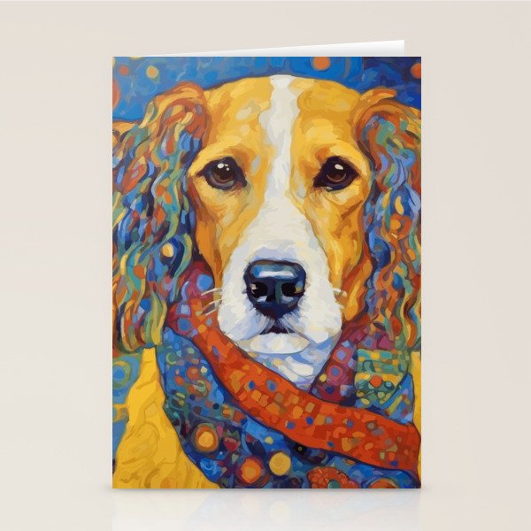 Gustav Klimt Style Dog with Colorful Scarf Stationery Card Gallery Image 1