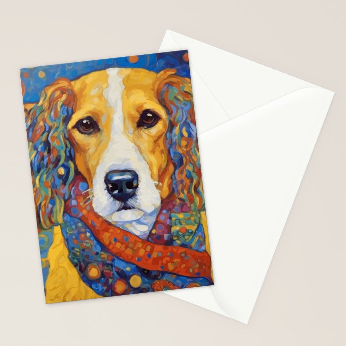 Gustav Klimt Style Dog with Colorful Scarf Stationery Card Gallery Image 2