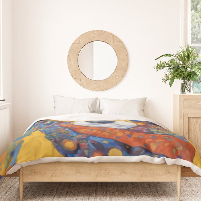 Gustav Klimt Style Dog with Colorful Scarf Duvet Cover Gallery Image 3