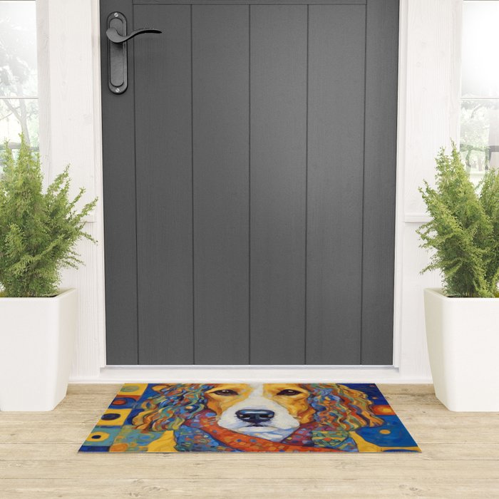 Gustav Klimt Style Dog with Colorful Scarf Welcome Mat Gallery Image 3