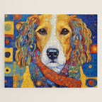 Gustav Klimt Style Dog with Colorful Scarf Jigsaw Puzzle Gallery Image 1