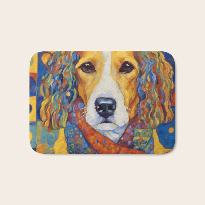Gustav Klimt Style Dog with Colorful Scarf Bath Mat Gallery Image 1