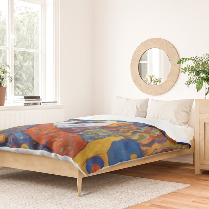 Gustav Klimt Style Dog with Colorful Scarf Duvet Cover Gallery Image 2