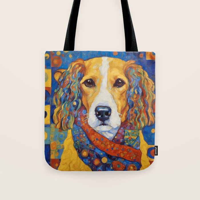 Gustav Klimt Style Dog with Colorful Scarf Tote Bag Gallery Image 1