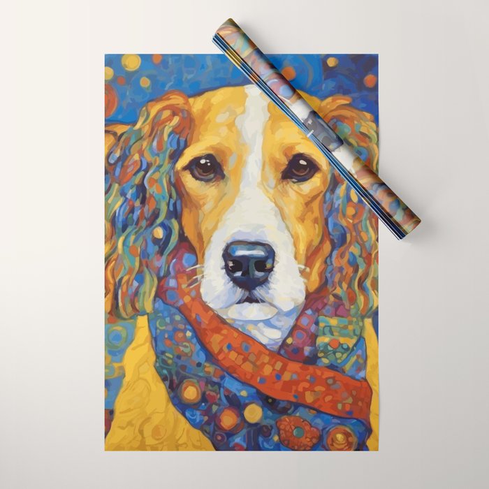 Gustav Klimt Style Dog with Colorful Scarf Wrapping Paper Gallery Image 1
