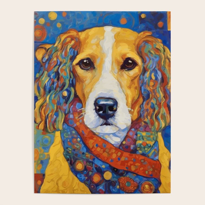 Gustav Klimt Style Dog with Colorful Scarf Poster Gallery Image 1