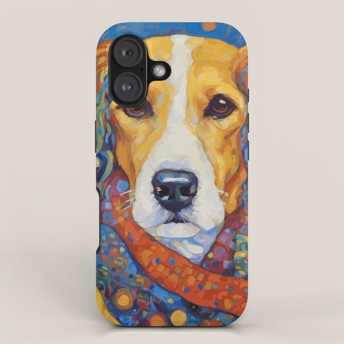 Gustav Klimt Style Dog with Colorful Scarf iPhone Case Gallery Image 1