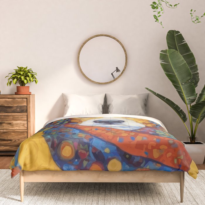 Gustav Klimt Style Dog with Colorful Scarf Comforter Gallery Image 3