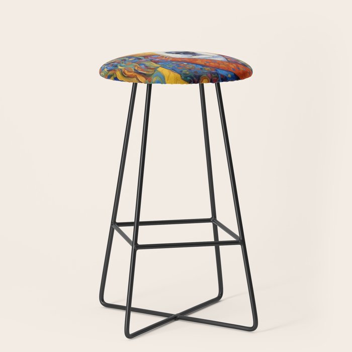 Gustav Klimt Style Dog with Colorful Scarf Stool Gallery Image 1