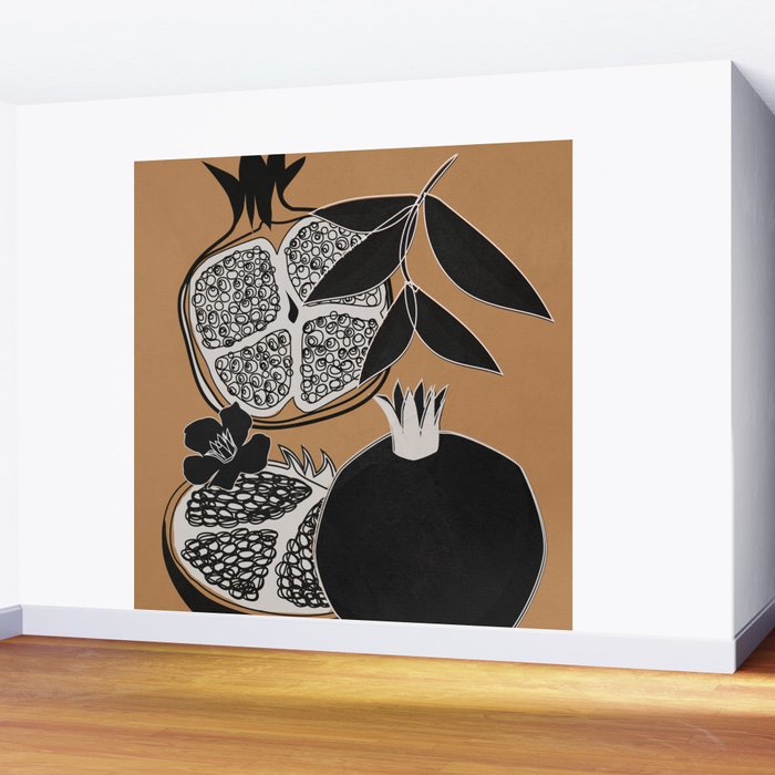 Line Art Pomegranates 5 Wall Mural Gallery Image 2