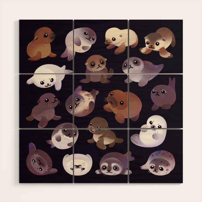 Seal pup - dark Wood Wall Art Gallery Image 1