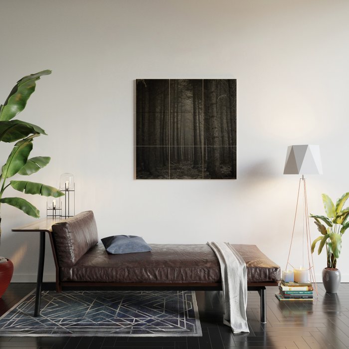 The Dense & Foggy Forest (Black and White) Wood Wall Art Gallery Image 2