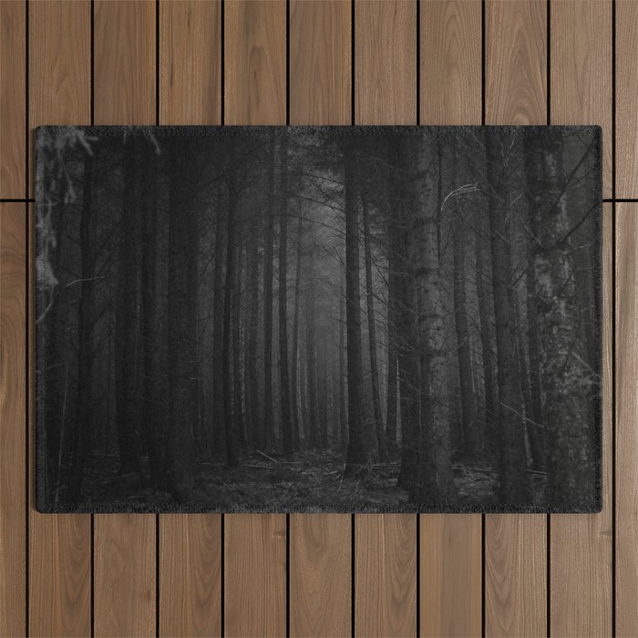 The Dense & Foggy Forest (Black and White) Outdoor Rug Gallery Image 1