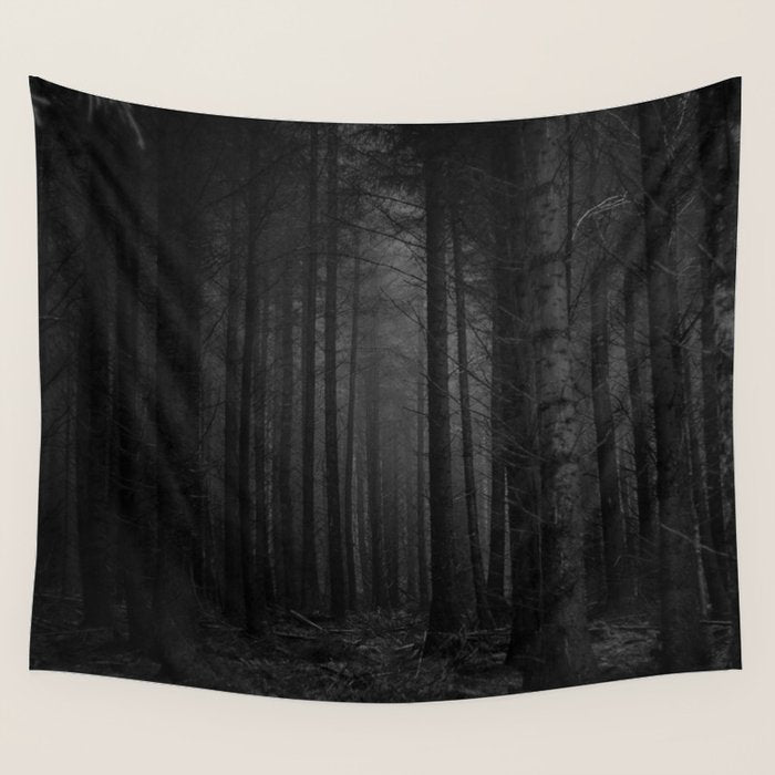The Dense & Foggy Forest (Black and White) Wall Tapestry Gallery Image 1