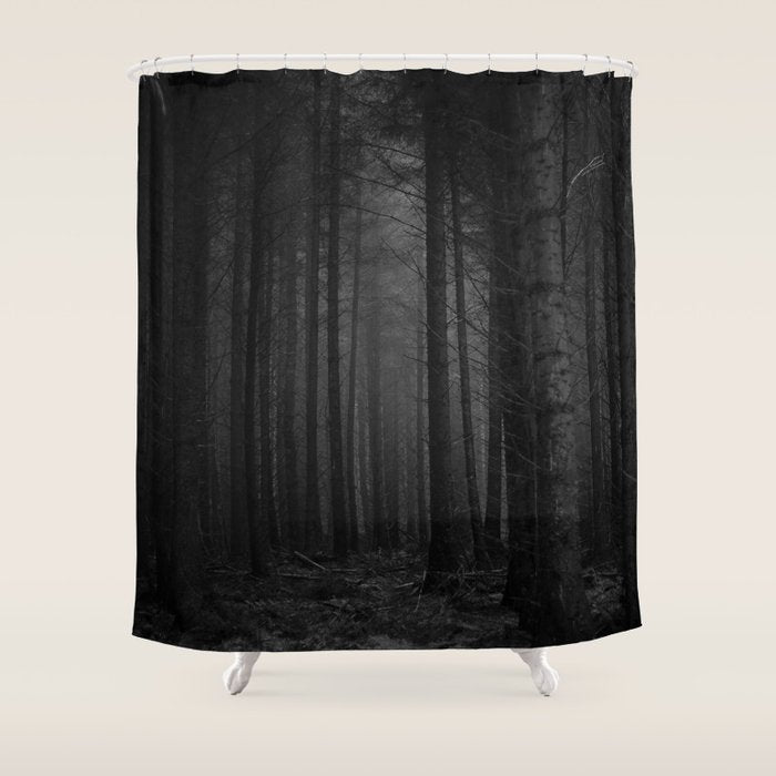 The Dense & Foggy Forest (Black and White) Shower Curtain Gallery Image 1