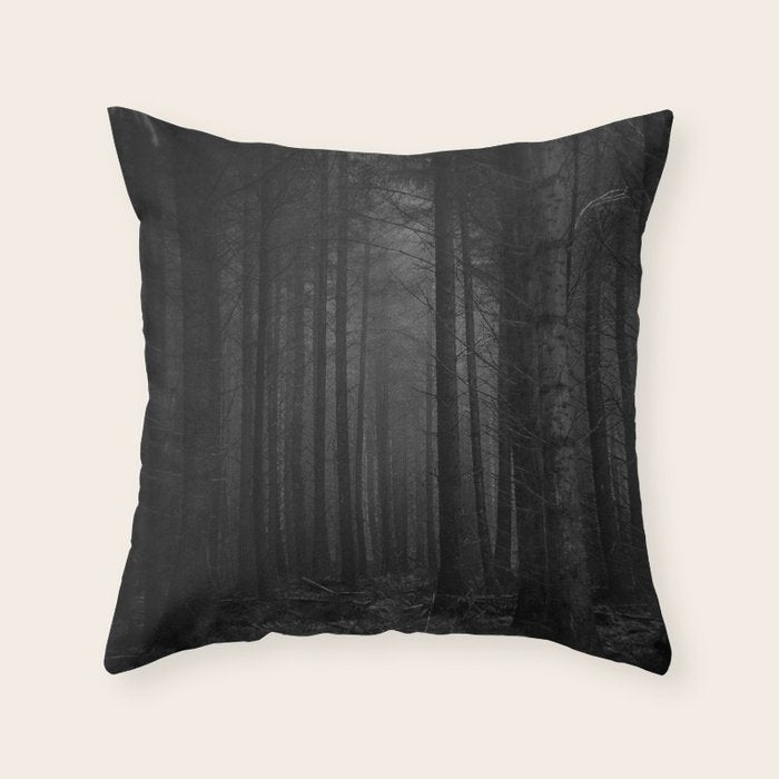 The Dense & Foggy Forest (Black and White) Throw Pillow Gallery Image 6
