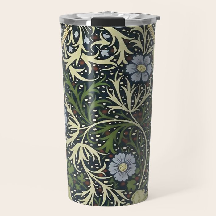 William Morris Vintage Floral Seaweed Vector Digital Painting. Travel Mug Gallery Image 1