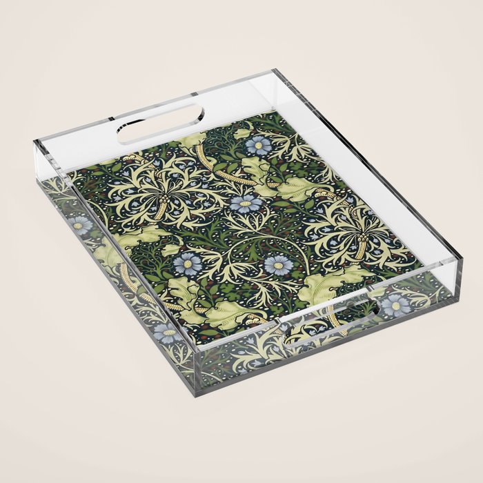 William Morris Vintage Floral Seaweed Vector Digital Painting. Acrylic Tray Gallery Image 1