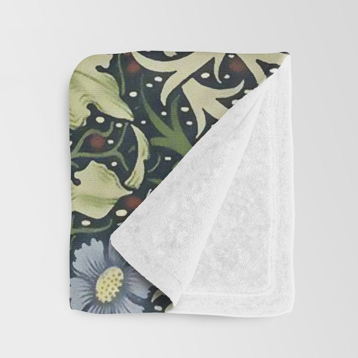 William Morris Vintage Floral Seaweed Vector Digital Painting. Throw Blanket Gallery Image 3