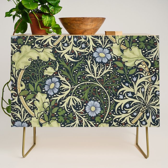 William Morris Vintage Floral Seaweed Vector Digital Painting. Credenza Gallery Image 1
