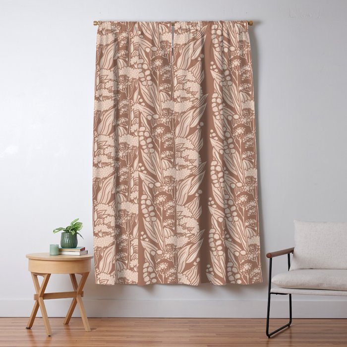 MOCHA FLORAL STRIPE  Inspired by PANTONE 17 1230 Mocha Mousse Window Curtain Gallery Image 1